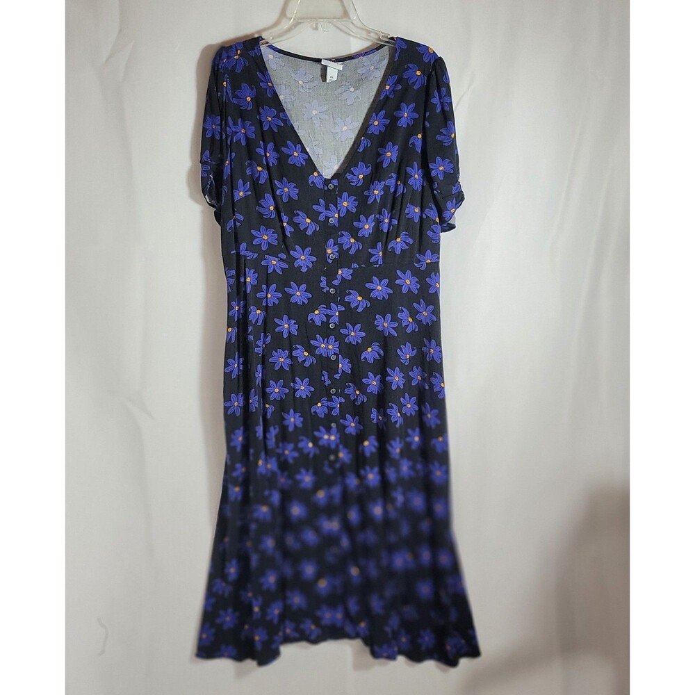 Ava & Viv Black Blue Purple Floral Cottagecore Casual Maxi Dress Plus Size XXL
